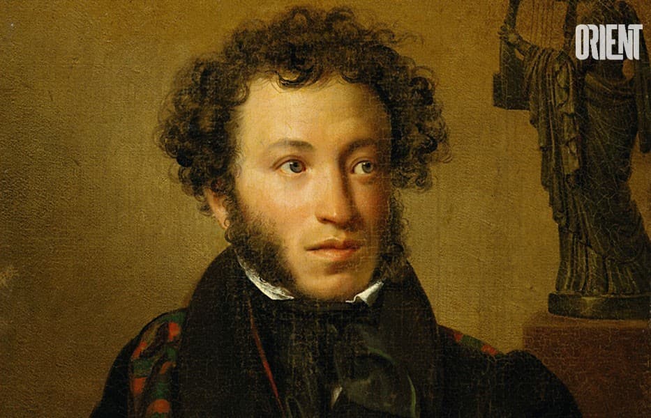 Portrait of Pushkin by Kiprensky - in the frame of carpet ornaments