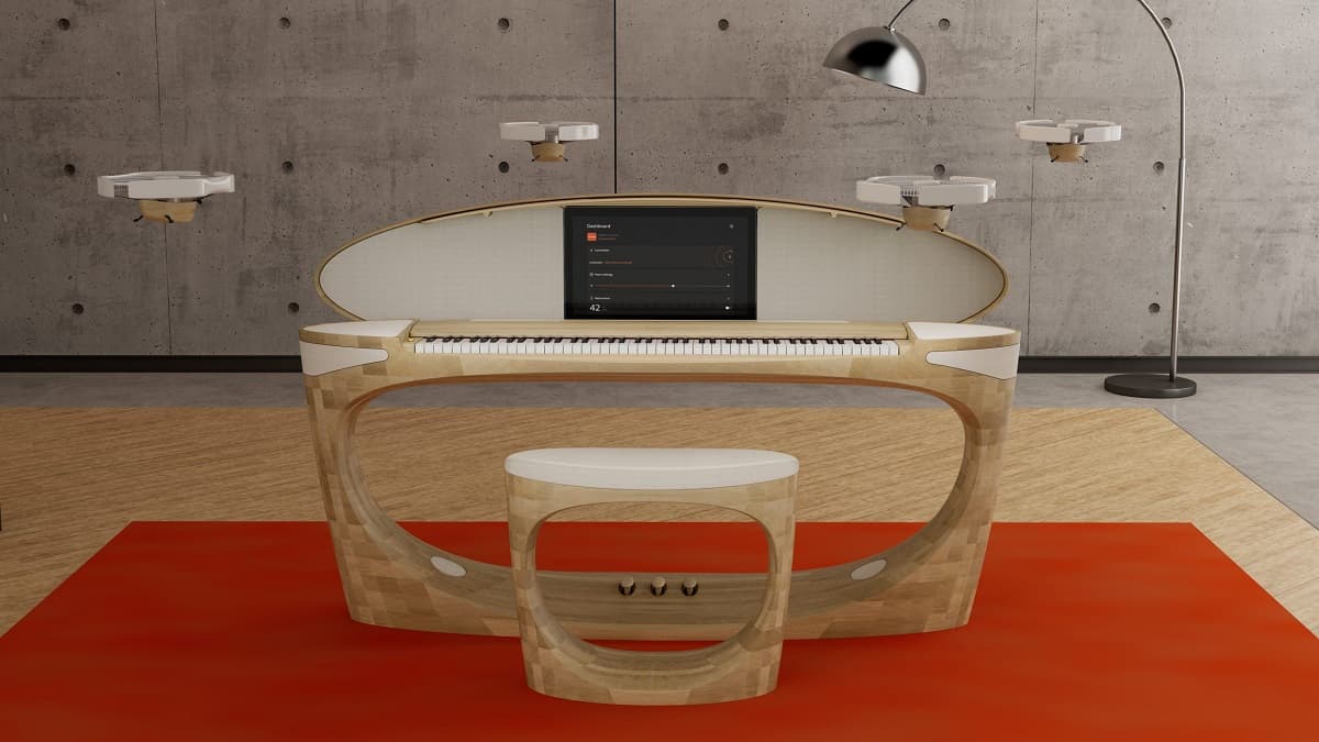 From the world of the future: a piano with a built-in tablet and drone speakers