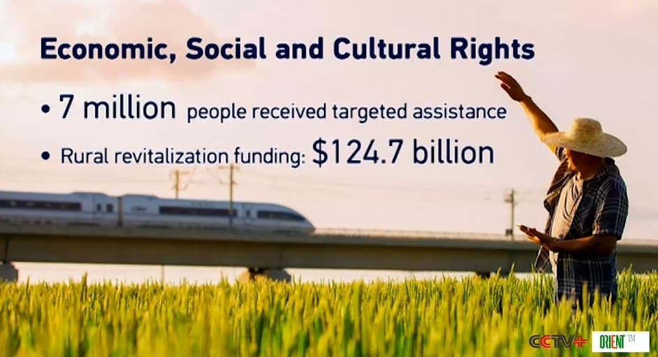 China fully implements its 4th National Human Rights Action Plan: 181 targets completed, absolute poverty eradicated, health insurance covers 1.33 billion people, grain output exceeds 700 billion kg