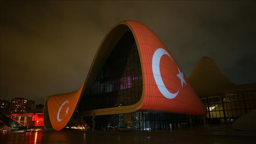 One of the symbols of Baku was painted in the colors of the Turkish flag as a sign of solidarity