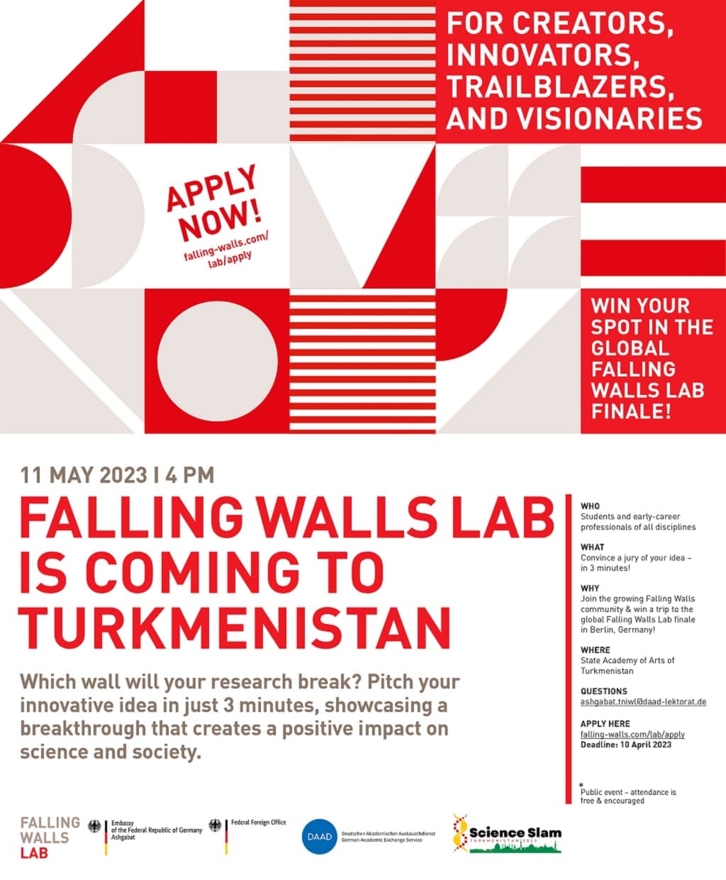 Конкурс Falling Walls Lab пройдет в Туркменистане 11 мая