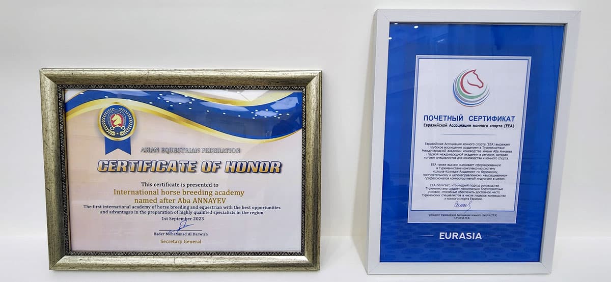 The Aba Annaev Academy of Horse Breeding has received two international certificates