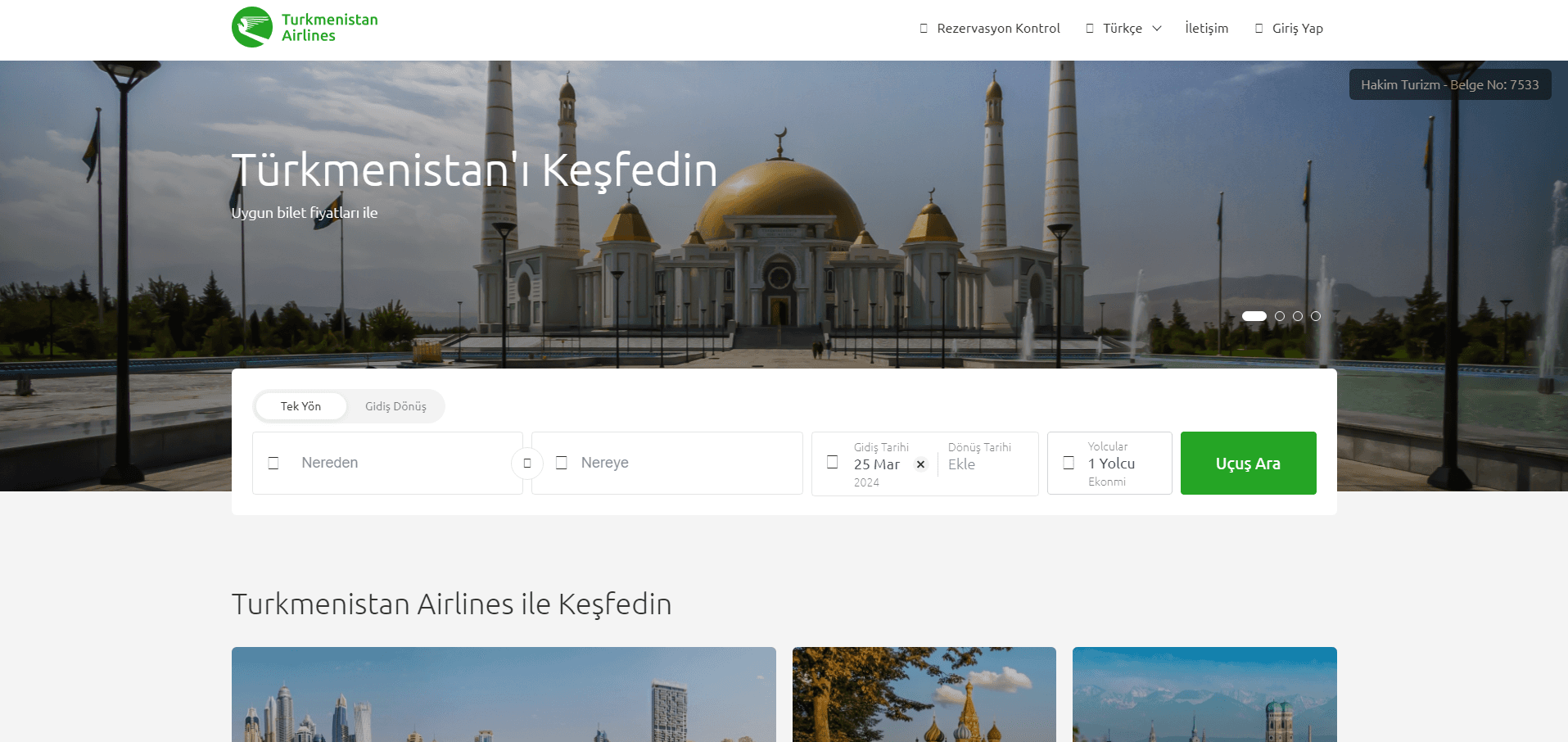 Запущен сайт представительства «Turkmenistan Airlines» в Турции