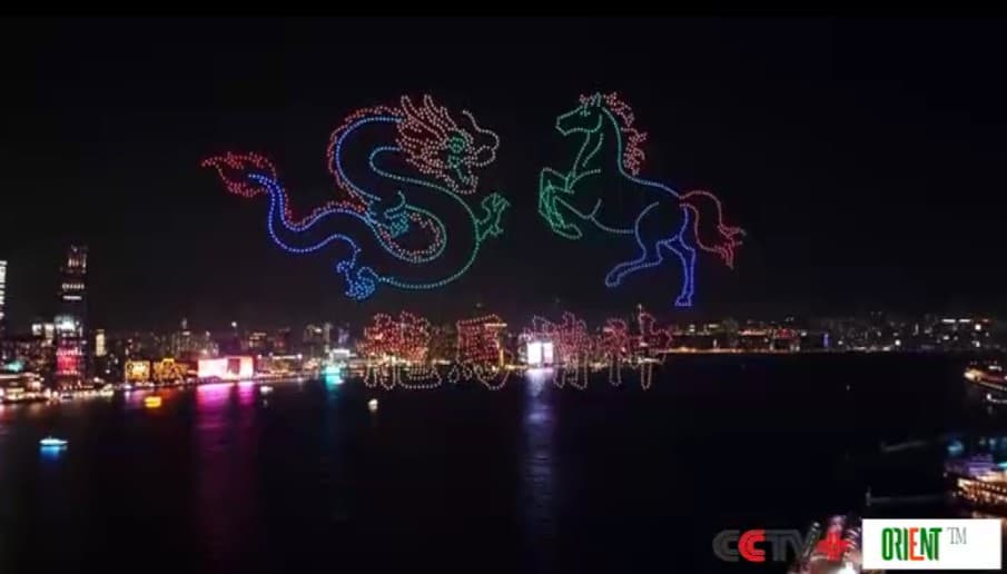 Drone light show marking upcoming Chinese New Year staged in Hong Kong