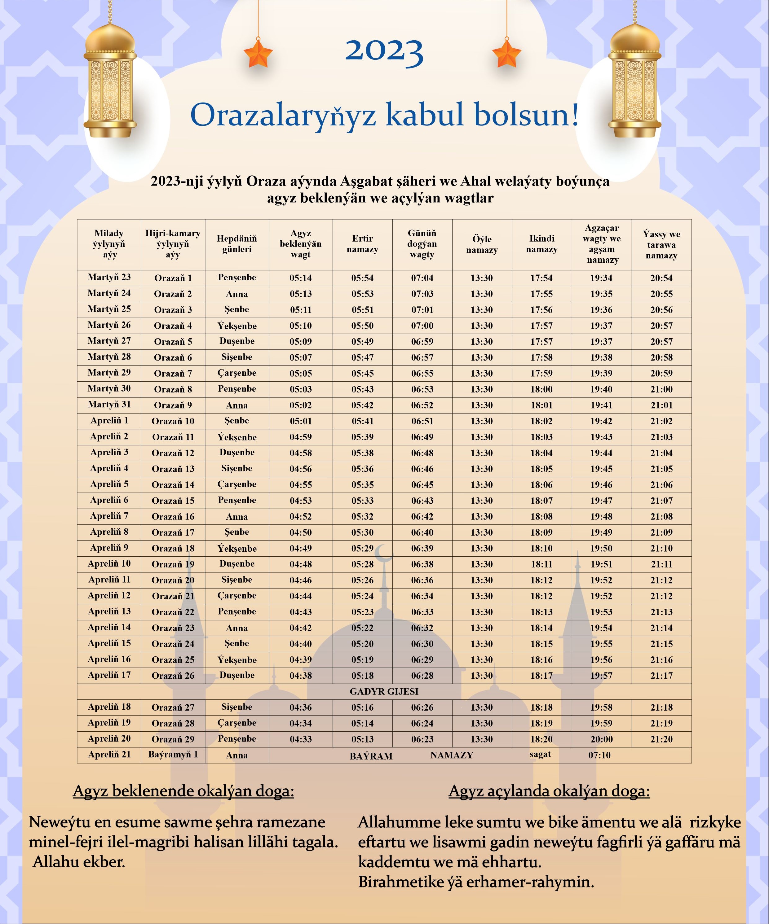 Расписание намаза на рамадан 2024 года