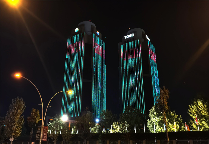  Ankara's tallest buildings were painted in the colors of the Turkmen flag to commemorate the 34th anniversary of Independence