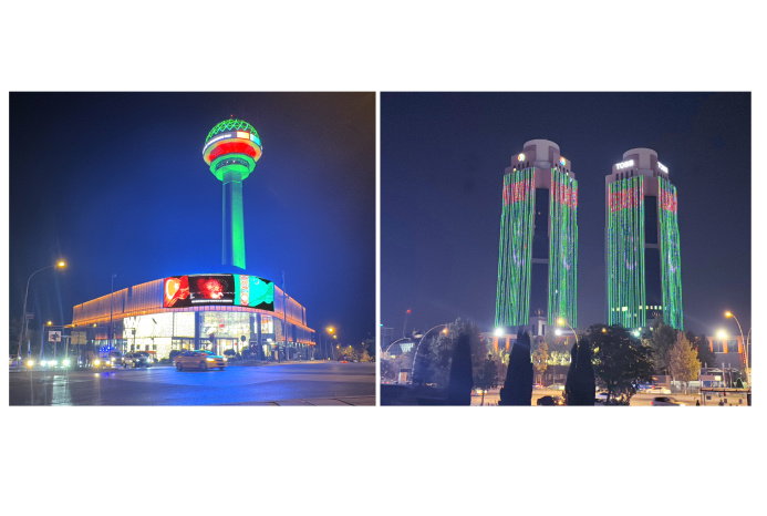  The tallest buildings in Ankara illuminated in the colors of the Turkmenistan flag in honor of the 33rd Independence Anniversary