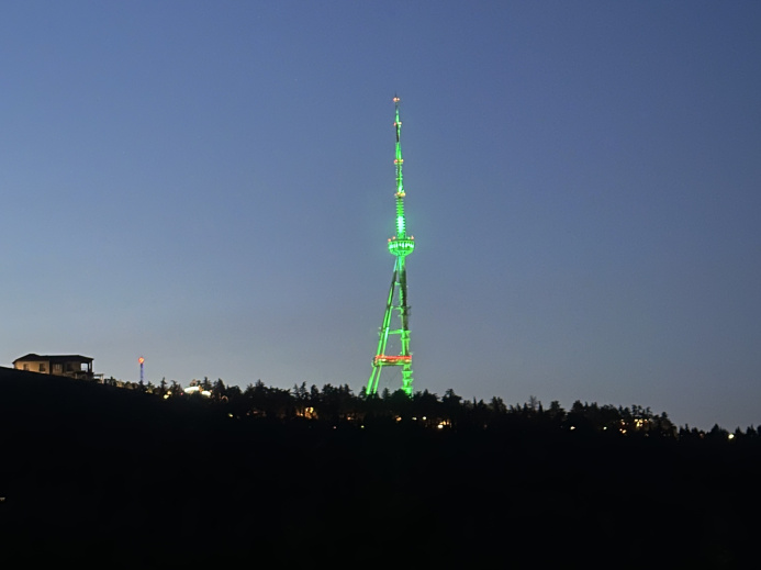  Tbilisi Tower is lit up with the colors of the Flag of Turkmenistan